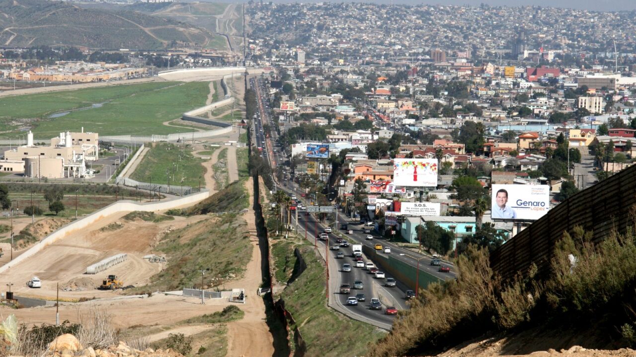 US Mexico border fence aerial view