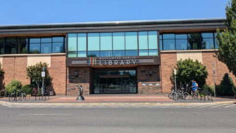 Deschutes Public Library building in downtown Bend Oregon