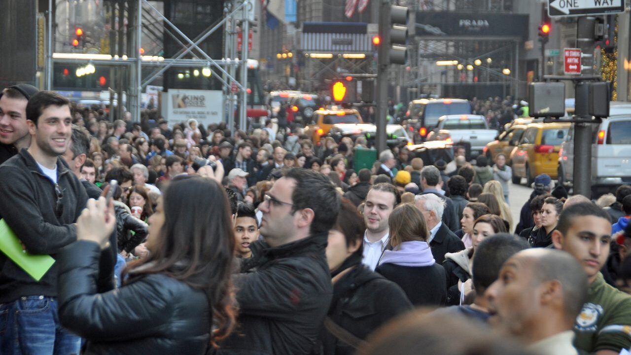 Crowd of holiday shoppers on Fifth Avenue New York City Black Friday