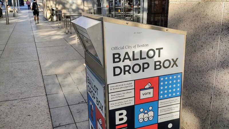 Official ballot drop box on a city sidewalk