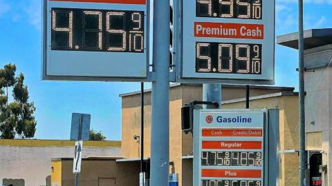 Gas station price sign showing gasoline prices